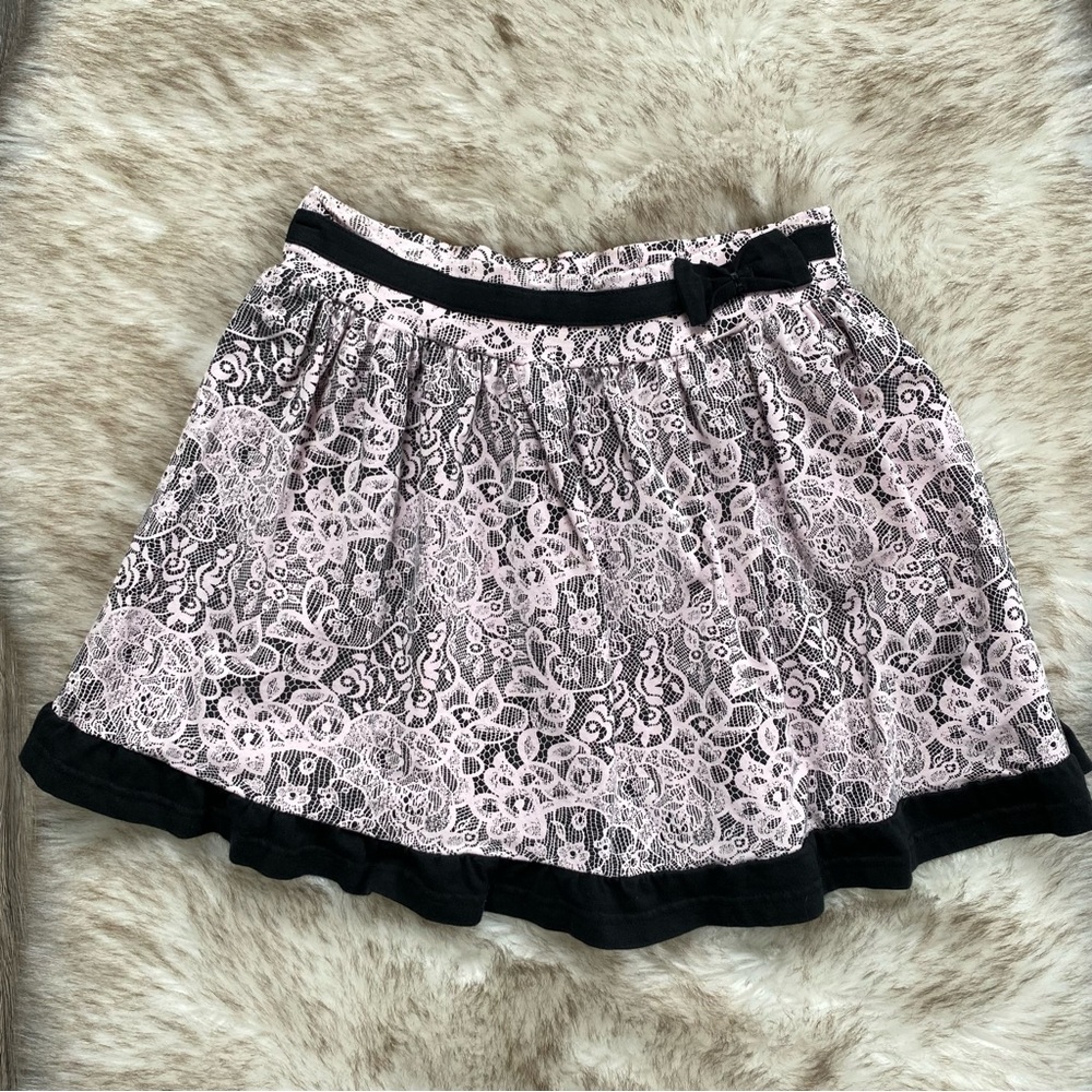 Y2K Pink Lace Print Bow Mini Skater Skirt